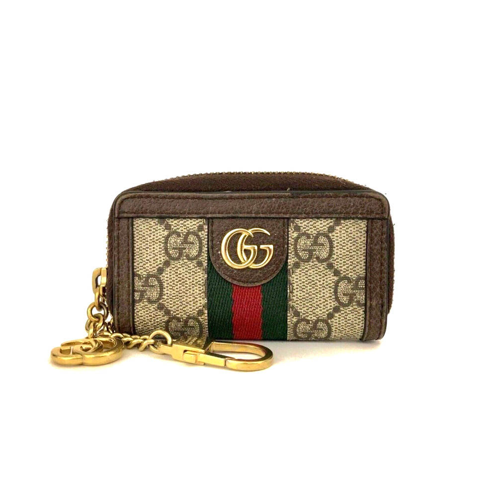 Gucci Beige Monogram Canvas Key Pouch with Green and Red Web